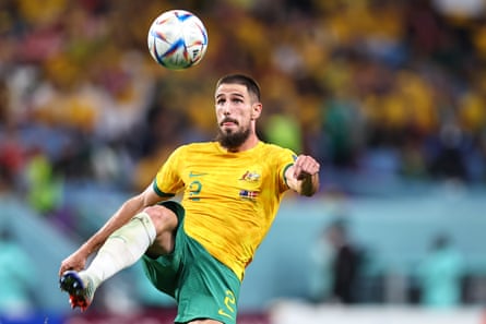 Australia’s Milos Degenek against Denmark in the 2022 World Cup