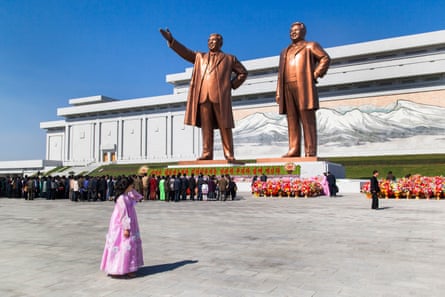 Statues of former North Korea presidents in Pyongyang.