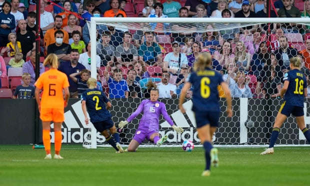 Jonna Andersson gives Sweden the lead against the Netherlands.