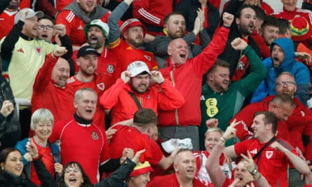 North Macedonia Wales WCup Soccer<br>Wales fans celebrate after Wales' David Brooks scoring his side's opening goal during a World Cup 2026 group J qualifying soccer match between North Macedonia and Wales at National Arena Todor Proeski in Skopje, North Macedonia, Tuesday, March 25, 2025. (AP Photo/Boris Grdanoski)