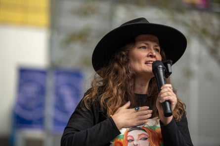 Justine Spokes, the mother of Isla Bell, outside the State Library Victoria in Melbourne.