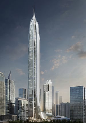 Ping An Finance Center is under construction in Shenzhen, China