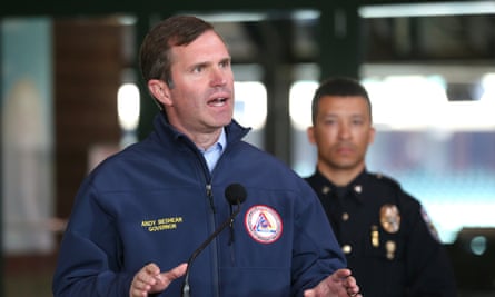 Governor Andy Beshear speaks during a press conference after the shooting.