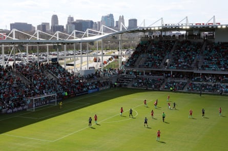 General view as Kansas City Current take on Portland Thorns at the CPKC Stadium.