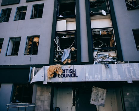 The damaged building of British Council in central part of Kyiv.