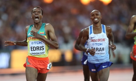 Mo Farah of Great Britain displays his anguish as he finishes runner-up