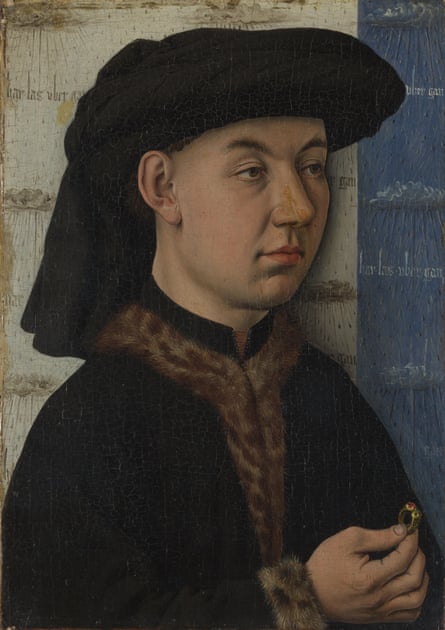 A Young Man Holding a Ring by Follower of Jan van Eyck, c1450