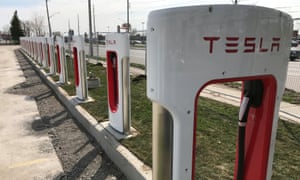 Tesla superchargers are installed at the Quinte Mall in Belleville, Ontario, Canada.