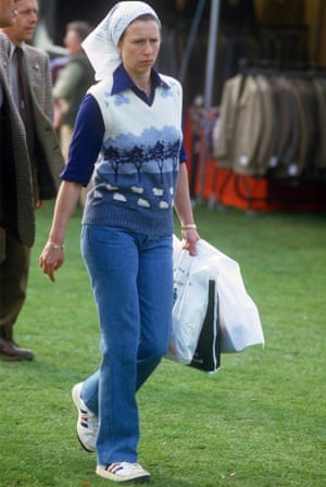 Dressed down is an oeuvre Princess Anne is very accomplished in, as this (yet again) Harry Styles-looking tank top, jeans and trainers outfit from 1985 is testament to.