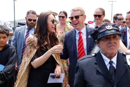 New Zealand Prime Minister Jacinda Ardern and Incoming Labour leader and Prime Minister, Chris Hipkins, arrive during Rātana Celebrations