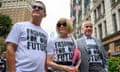 Anna Wintour, centre, with Steven Kolb and Thom Browne in the Fashion for Our Future march on the first day of New York fashion week.