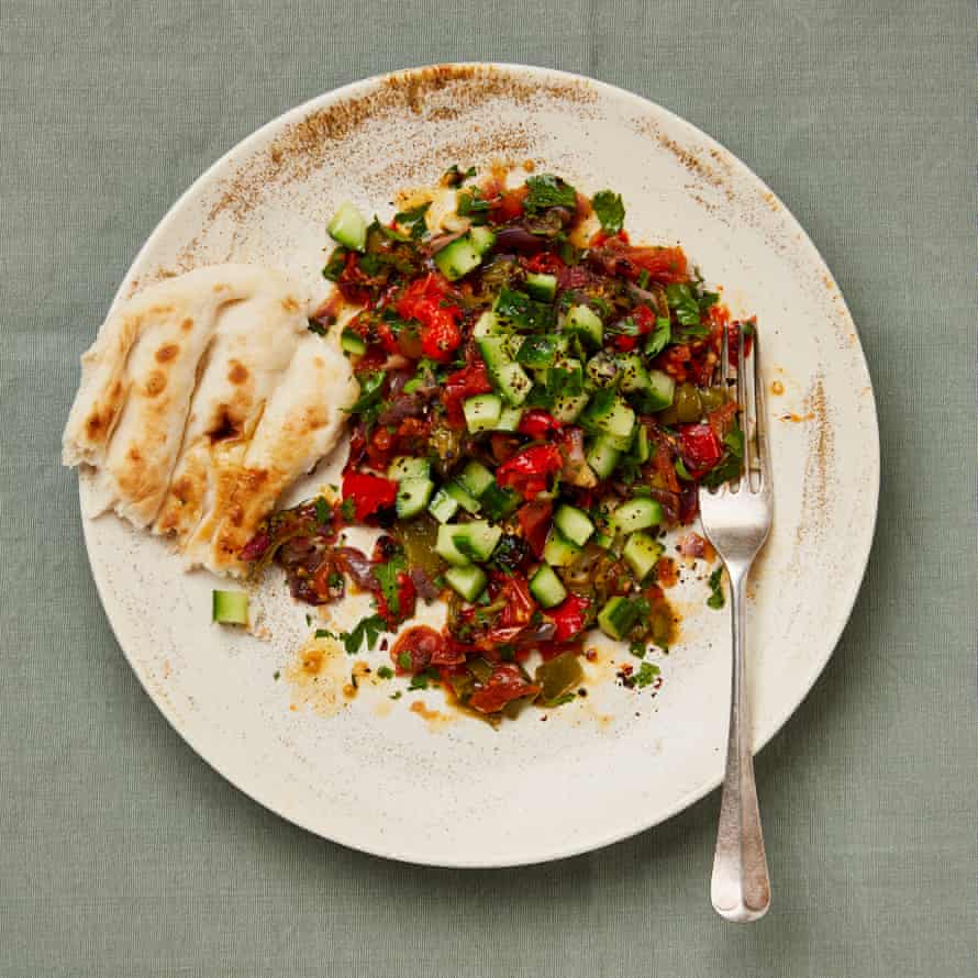 Yotam Ottolenghi’s pepper salad with cucumber and herbs.