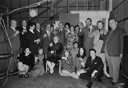 The Archers cast celebrate 21 years on air in November 1971. The line-up includes Chris Gittins, Leslie Dunn, Patricia Greene, Philip Garston-Jones, Norman Painting, Ysanne Churchman, Edgar Harrison, Anne Cullen, June Spencer, Pauline Seville, Colin Skipp, Jack Holloway, Bob Arnold, Alaric Cotter, Judy Bennett, Gwen Berryman, Angela Piper, Jeremy Mason, Elizabeth Marlowe, Alan Devereux, Julia Mark and producer Tony Shryane.