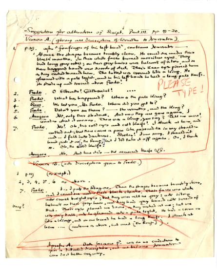 Tolkien’s handwritten suggestions in red