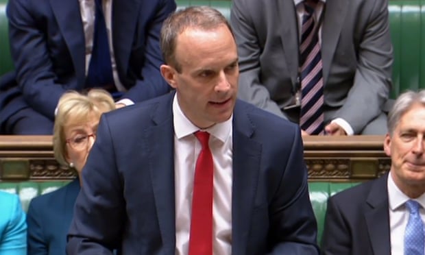 Dominic Raab, the Brexit secretary, making his statement in the Commons.