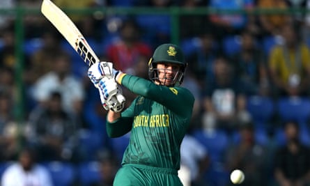 Quinton de Kock plays a shot against Sri Lanka