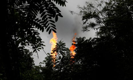 Excess natural gas of state-owned Petroecuador is flared as Ecuador is preparing to shut down oil production in the Yasuni Amazon reserve, in Via Auca, Orellana province, Ecuador.