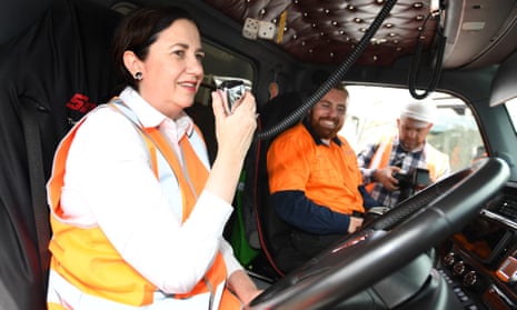 The Queensland premier, Annastacia Palaszczuk,campaigns at at Wholesale Sands and Recycling at Jacobs Well on the Gold Coast