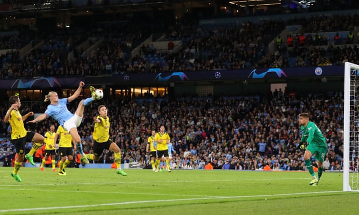 Flying Haaland puts Manchester City ahead.