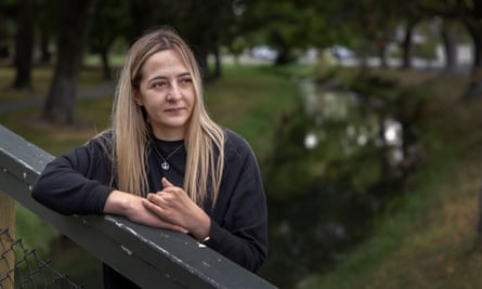 Aya Al-Umari, pictured overlooking the city of Christchurch. Her brother, Hussein Al-Umari, 35, lost his life at the Al Noor Mosque in Christchurch on March 15 2019. Photo: Peter Meecham for The Guardian.