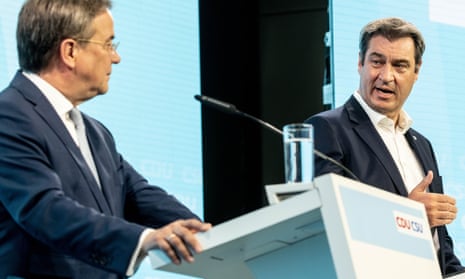 CDU party chairman Armin Laschet (left) and CSU leader Markus Söder share a podium in Berlin