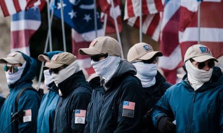 Members of the white supremacist group Patriot Front marching with anti-abortion activists in Washington DC in January.
