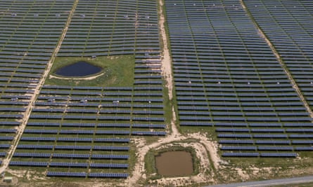 An aerial view of Royalla Solar Farm, 30km south of Canberra