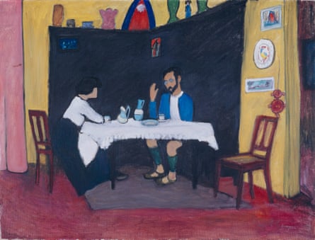 Affectionate scene … Kandinsky and Erma Bossi at the Table by Gabriele Münter (1912).