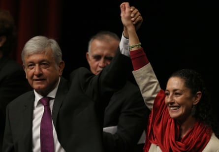 Andrés Manuel López Obrador with Claudia Sheinbaum.