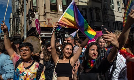 LGBTI demonstrators at a gay pride march in Istanbul, Turkey