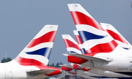 British Airways tail fins at Heathrow Airport in London.