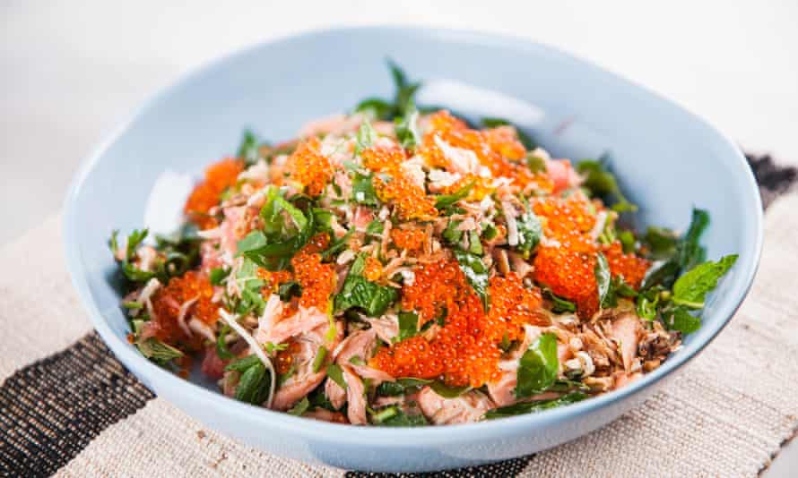 Adam D’Sylva’s smoked trout salad with coconut sambal