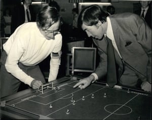 England goalkeeper Gordon Banks takes on Peter Czarkowski, a 16-year old student from Dortmund, who won the final of Britain’s first-ever International Table Soccer Tournament in August 1970.