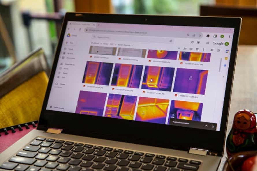 On Corrigan’s computer he shows thermal images that highlight areas of heat and heat loss in the house