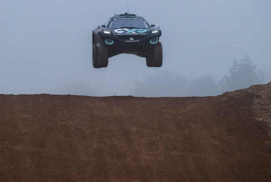 Johan Kristoffersson of Sweden in the Rosberg X Racing car leads over ‘the knife-edge’ during his semi-final.