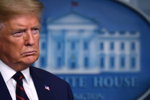 Donald Trump looks on during a coronavirus taskforce briefing at the White House in Washington DC, on 2 April.
