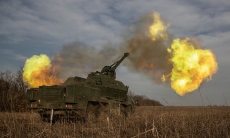 Ukrainian forces fire a self-propelled howitzer at Russian positions in the Donetsk region