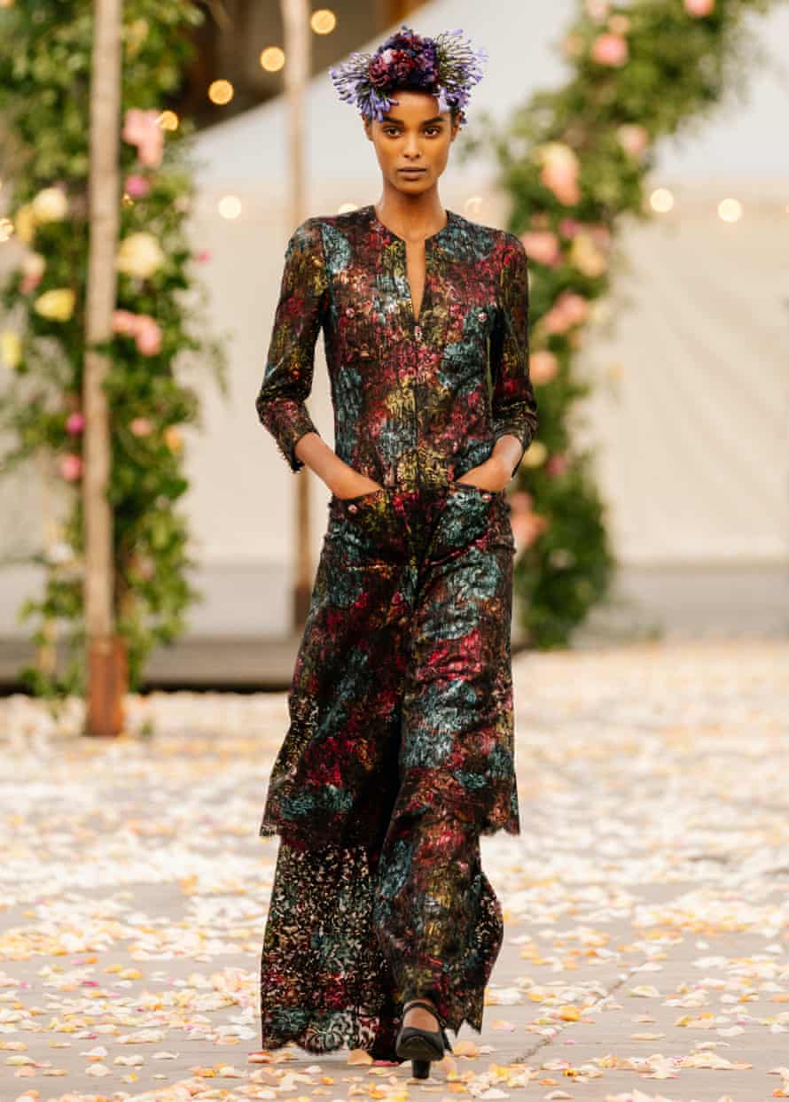 A model at a filmed Chanel show, January 2021