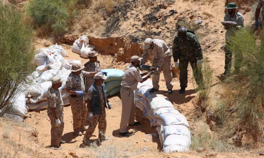 Explosives are cleared from civilian settlements in Al-Hira region, Libya, in July 2020