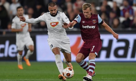 Mohammed Kudus makes his mark to help West Ham overcome TSC | Europa League 5 James Ward-Prowse competes for the ball against a TSC player.
