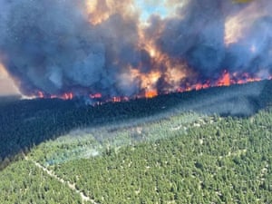 British Columbia, Canada: The Sparks Lake wildfire, seen from the air. The scorching heat stretching to Canada’s Arctic territories has been blamed on a high-pressure heat dome trapping warm air in the region.