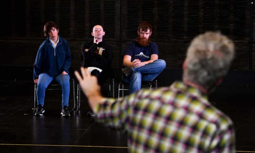 Bruce Gladwin speaking with Sarah Mainwaring, Simon Laherty and Scott Price during rehearsals