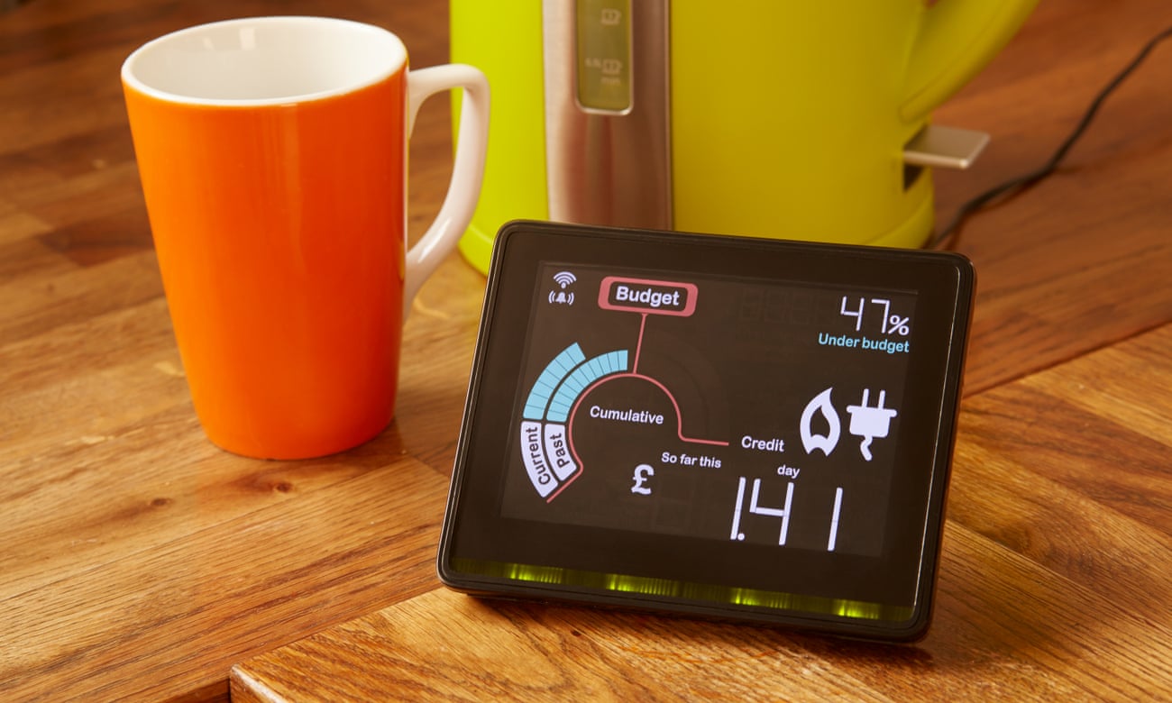Smart meter next to cup and kettle