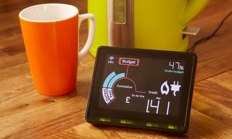 Smart meter next to cup and kettle