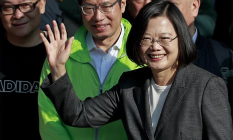 Tsai Ing-Wen waves to supporters after voting in Taipei, Taiwan, on 11 January.