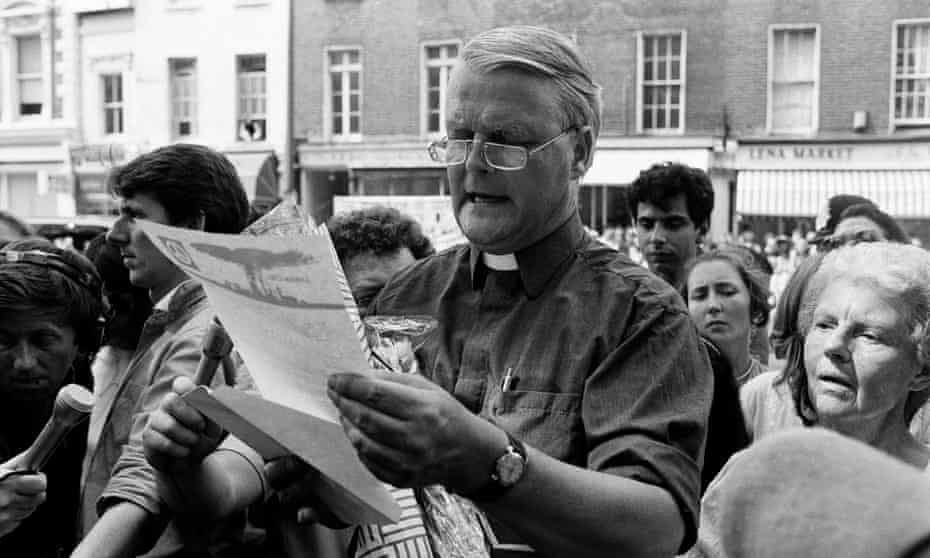 Bruce Kent at a CND demonstration in Hyde Park in 1983. He was a vocal critic of then-prime minister Margaret Thatcher’s defence policy.