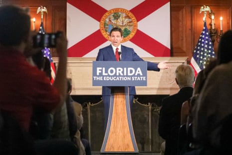 Ron DeSantis speaks before signing legislation on 15 May 2023 blocking public colleges from using federal or state funding for DEI programs.