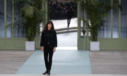 French fashion designer Virginie Viard acknowledges the audience at the end of the show.