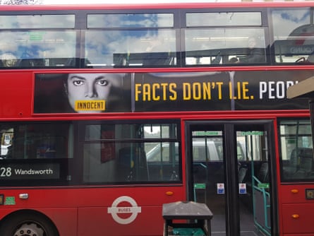 One of the crowdfunded adverts in defence of Michael Jackson on a London bus.
