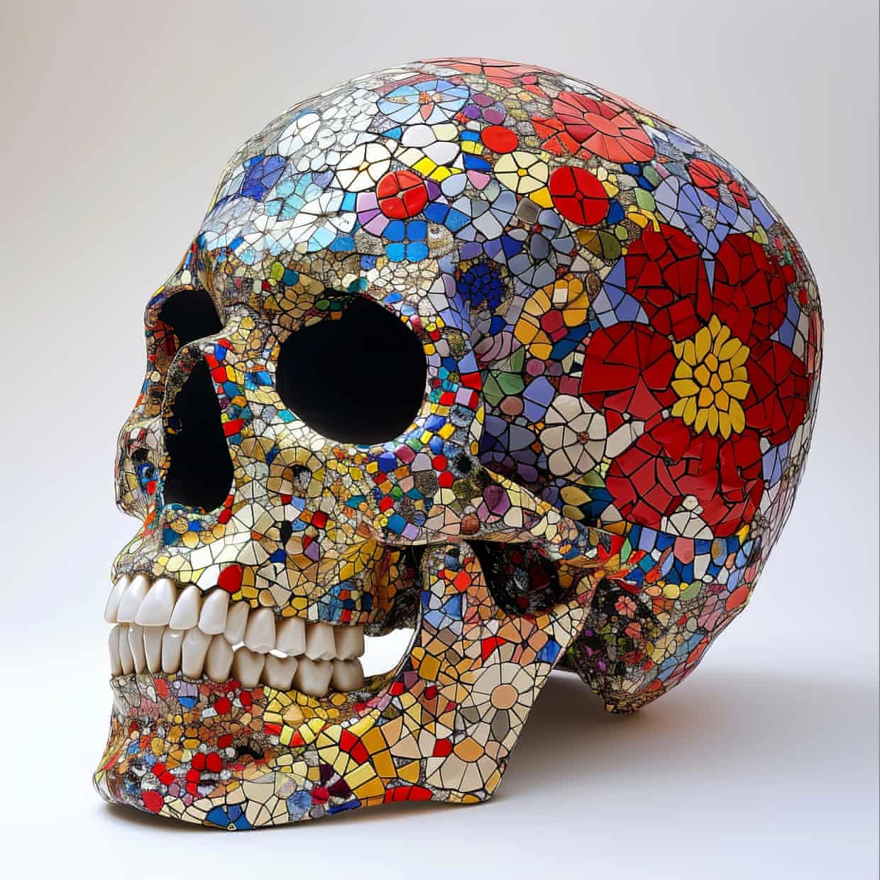 An AI rendering by Midjourney based on one of Damien Hirst’s ‘spin skull’ creations. Illustration: micwhit/Midjourney